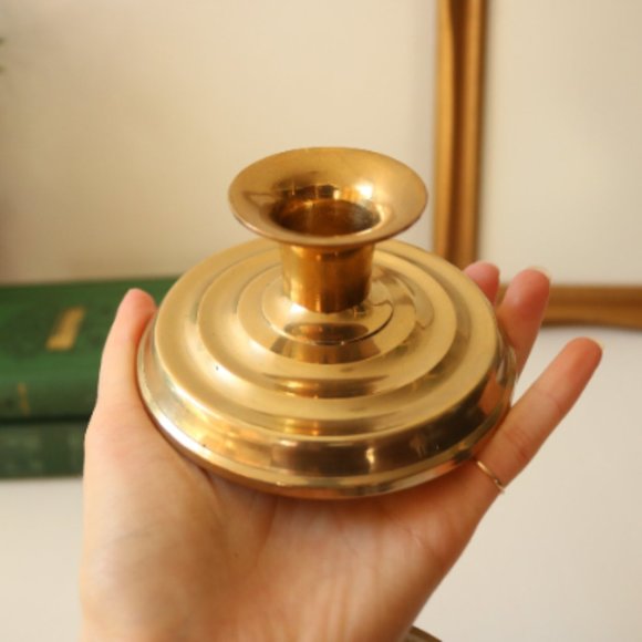 Vintage Low Profile Brass Candlestick Holders - Picture 4 of 4